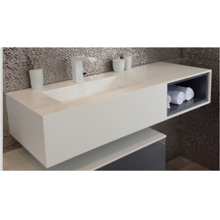DW-195 Rectangular Countertop Sink Integrated in White Finish Shown Installed with Separate Faucet